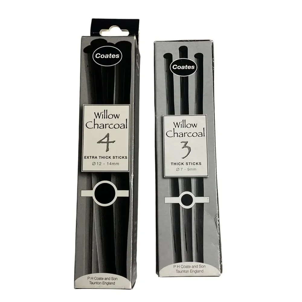 Coates Willow Charcoal Sticks Bundle 4-Extra Thick & 3-Thick Art Set England NIB